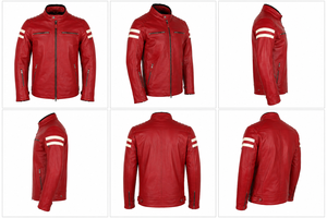 <b>Men's</b> <b>Red</b> Genuine <b>Leather</b> Motorcycle <b>Jacket</b> Stand Collar Zipper Closure Moto Biker Style Autumn Wear Regular Fit - Product Image 6