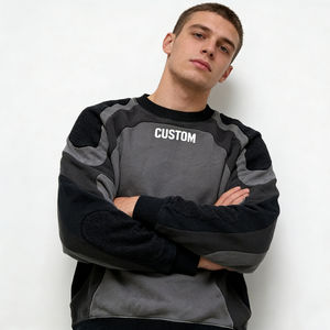 Sweat-shirt décontracté pour homme, coupe oversize, col rond, en tissu doux gris et noir, avec blocs de couleur et impression de lettres personnalisée, style streetwear tendance. - Product Image 3