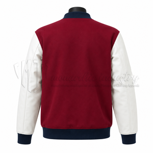 Chaqueta Universitaria Personalizada de Lana y Cuero, Color Borgoña y Blanco, Chaqueta de Béisbol, Fabricante OEM - Product Image 2