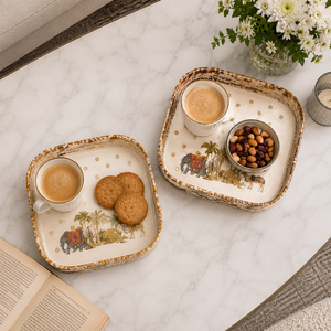 Luxury Engineered Wood Enamel <b>Elephant</b> Serving Tray Set Handmade Square Glossy <b>Decorative</b> Platter for Home Dining Kitchen Gifts - Product Image 2