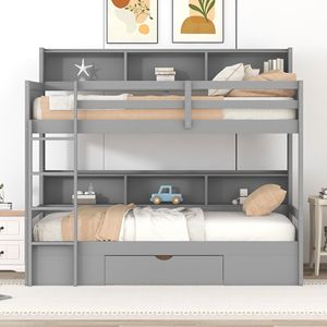 Letto a Castello Singolo Grigio con Scaffali Integrati e Cassetto Portaoggetti, Letti per Bambini con Comodità ed Efficienza Spaziale - Product Image 3