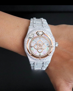 Montre de luxe pour homme avec cadran arc-en-ciel, diamants Moissanite, entièrement pavée, en or rose et acier inoxydable, bracelet Hip Hop - Product Image 3