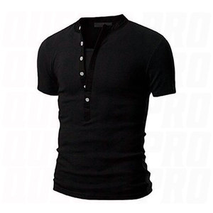 T-shirt Henley à manches courtes bleu marine pour homme, coupe ajustée, tricoté, couleur unie, col en V, patte de boutonnage, doux et respirant - Product Image 3