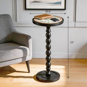 Round Side <b>Table</b>, Small Drink <b>Table</b> for Small Spaces, Rustic Accent Nightstand with Solid Wood <b>Leg</b> for Living Room, Bedroom, - Product Image 2