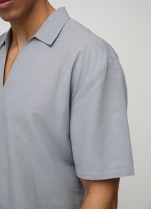Ensemble chemise et short en coton tricoté gris clair pour hommes, tenue de pyjama décontractée d'été respirante de couleur unie - Product Image 3