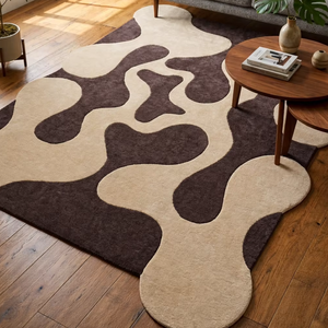 Alfombra Moderna de Lana con Diseño Abstracto y Forma Irregular Contemporánea, Hecha a Mano - Product Image 1