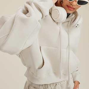 Sudadera con Capucha Corta de Manga Raglán para Mujer, Mezcla de Algodón Premium, Sudadera de Felpa, Logotipo Personalizado, Ropa Urbana, Ropa Deportiva, Proveedor de Fábrica - Product Image 5