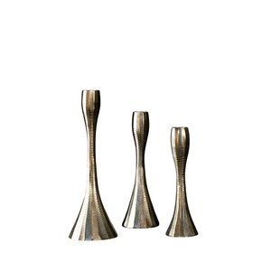 Handcrafted Modern Wood and Metal Candle Holder Set of 2 Hammered <b>Silver</b> Stainless Steel Pillar <b>Candlestick</b> Stand Best Price - Product Image 4