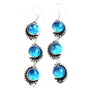 Boucles d'oreilles pendantes en topaze bleue faites à la main, argent sterling 925, bijoux en pierres précieuses naturelles pour femmes, vente en gros, cadeau - Product Image 2