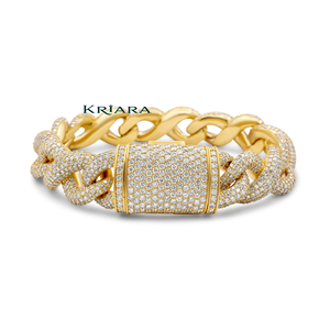 Bracelet cubain en diamant de laboratoire S925, taille brillant rond, or jaune, luxe, unisexe, pour tous les jours - Product Image 3