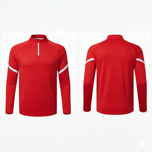 เสื้อฟลีซคุณภาพสูง 100% โพลีเอสเตอร์ คอซิป ¼ ซิป ป้องกันแบคทีเรีย สีตามสั่ง ยูนิเซ็กส์ ผู้ใหญ่ ลายดิจิตอล สีแดง แขนยาว ¼ ซิป - Product Image 1