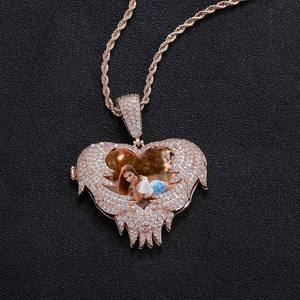 Colgante de Foto con Alas de Corazón, Moissanita, Plata 925, Estilo Hiphop, Joyería Unisex, Amuleto de Boda, Chapado en Oro, Certificado GRA - Product Image 3