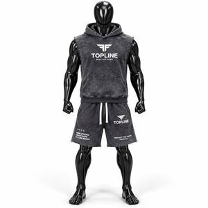 Ensemble décontracté d'été pour homme : sweat à capuche sans manches et short en coton tricoté respirant, couleur unie, vente en gros - Product Image 1