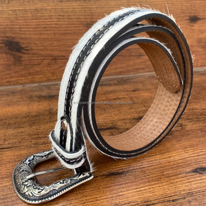 Cinturón occidental de piel de vaca a la moda para hombre de diseñador Xusom hecho a mano con hebilla adornada de pelo natural en cinturón de vaquero de cuero genuino - Product Image 3