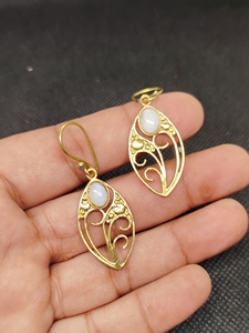 Gold-Plated Brass Drop Earrings with Moonstone Fashion Jewelry for Women's Engagement Wholesale - Product Image 2