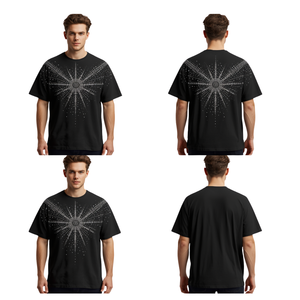 T-shirt surdimensionné pour homme noir avec strass motif étoile, graphisme cristallin, décontracté, en coton - Product Image 2