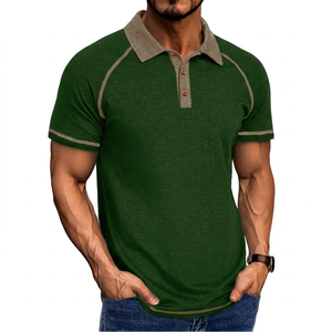 Chemise Homme Manches Courtes en Coton, Couleur Unie, Tricotée, Respirante, Séchage Rapide, Style Décontracté, Vert Marron, Col Boutonné - Product Image 5