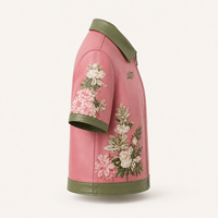 Blouson de moto en cuir tissé matelassé à imprimé floral rose pour femme, manches courtes, fermeture éclair, col contrastant, coupe courte, automne-hiver