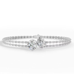 Elegante Pulsera de Plata con Dos Piedras en Forma de Lágrima, Ajustable, con Circonita Cúbica Redonda y en Forma de Pera, Doble Cadena, para Mujer - Product Image 1