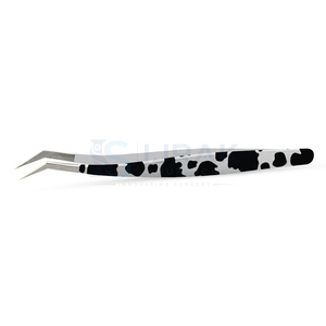Pince à épiler professionnelle pour extensions de cils, motif vache, en acier inoxydable, à angle de précision, pour usage en salon de beauté - Product Image 1