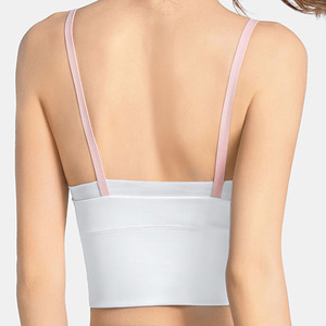 Women's Seamless White Racerback <b>Spaghetti</b> Strap Breathable Sports Bra High Support Yoga Top Solid Color Stretchy Fit Removable - Product Image 4