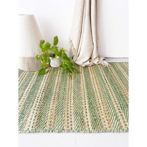 Striped Jute Area Rug Rectangle Flat Weave Modern Reversible Home Dining Room Green Beige - Product Image 6
