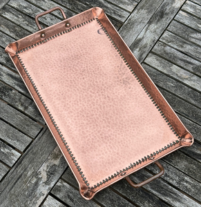 Fabulous Design 3 Pieces Kitchenware <b>Set</b> Copper <b>Serving</b> Trays/<b>Dishes</b> With Handle Elegant Hammered Design At Reasonable Price - Product Image 6