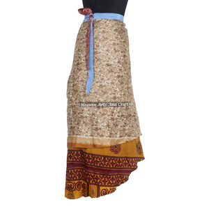 Fabuloso Vestido Tubo de Seda Vintage de Diseñador de la India para Mujer, Falda Larga Envolvente de Seda Sari Vintage de 2 Capas Mágicas - Product Image 1