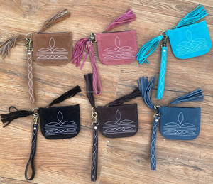 Luxe personnalisé en gros botte point de daim cuir bracelet carte de crédit pochette sac à main Mini poche à monnaie gland porte-carte portefeuilles - Product Image 5