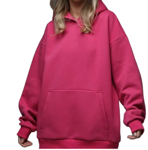 Robe sweat-shirt à capuche oversize rouge avec poche avant, vêtement décontracté pour femme, imprimé hiver, matière polaire écologique - Product Image 5