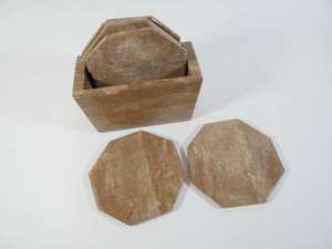 Exclusive Premium <b>Marble</b> <b>Coaster</b> Set Holder Included Flamed Natural Stone Surface Waterproof Drink <b>Coasters</b> for Coffee Table - Product Image 1