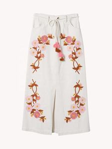 Elegante vestido informal de satén blanco para mujer, bordado Floral, tejido a mano, diseño Suzani, cremallera, borla, cintura Natural Vintage para - Product Image 6