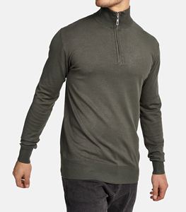 Pull en maille vert olive pour homme, col rond, coupe classique, 100 % coton, écologique, décontracté, manches longues, pour l'automne - Product Image 3