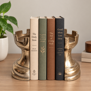 Sujetalibros Decorativos de Metal Estilo Vintage con Diseño de Piezas de Ajedrez Esculpidas, Elegante Soporte para Libros para Estantería, Biblioteca, Oficina, Hogar - Product Image 1