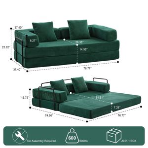 Divano Letto Convertibile Comodo con Supporto Lombare a Cuscino e Braccioli, Futon Lounge Sleeper C-Product - Product Image 3