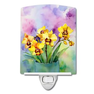 Compact UL-Certified 6x4x3 Multicolor Ceramic <b>Night</b> <b>Light</b> New Orchids Watercolor Design for Bedroom Bathroom <b>Hallway</b> Kitchen - Product Image 1