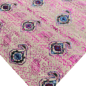 Tapis traditionnel en laine et soie noué à la main, rose blush et beige, 10' x 14' - Product Image 4