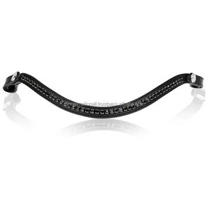 Bandeau de tête pour cheval en cuir rembourré avec cristaux ronds noirs, strass et chaîne métallique, bandeau fantaisie pour chevaux - Product Image 4