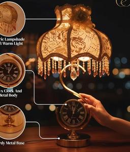 Lámpara de Mesa Tradicional de Latón con Pantalla de Tela Beige Estilo Empire y Borlas de Cristal, Luz Cálida 2700K, Base E27 - Product Image 4