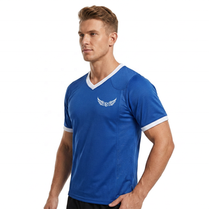Blue V-Neck Jersey With Logo Embroidery Breathable <b>Mesh</b> <b>Short</b> Sleeve Unisex Adult Sports Apparel - Product Image 4