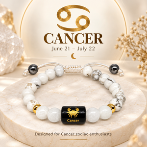 Pulsera de Cuarzo del Zodíaco del Cáncer de Grado Premium con Cuentas Negras Grabadas y Etiqueta de Cobre con Símbolo Sánscrito Estilo Feng Shui - Product Image 4