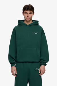 <b>Mens</b> Solid Dark Green Custom Logo <b>Pullover</b> Hoodie and Matching Jogger Sweatpants Tracksuit OEM ODM Wholesale Apparel - Product Image 2