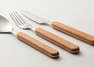 Ensemble de 5 couverts en bois à longues poignées, couverts polis miroir, ensemble de couverts de restaurant, ustensiles de cuisine et vaisselle - Product Image 3
