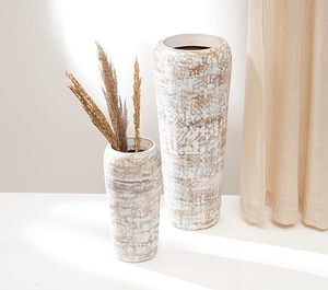 White Wash Wooden Flower <b>Vase</b> Tall Tabletop Decorative <b>Bud</b> <b>Vase</b> Handmade Art Deco Home Wedding Garden Gift Decor - Product Image 1