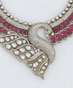 Luxury Brass Peacock Necklace <b>Set</b> Gold Plated Pink Stone CZ <b>Bridal</b> <b>Jewelry</b> <b>Set</b> with Matching Earrings Traditional Indian Wedding - Product Image 3