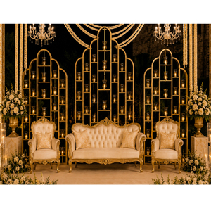 Magical Professional <b>Wedding</b> Gold Metal Lightweight Candle Wall <b>Backdrops</b> Elegant Triple Arch Candle <b>Stand</b> <b>Backdrop</b> Candlelit - Product Image 1