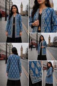 Women's Winter <b>Jacket</b> with Hand Embroidered Suzani Design <b>White</b> Fabric Bridesmaid Gift or Women's Clothing OEM ODM Bulk Sale - Product Image 4