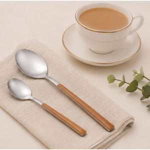 Ensemble de couverts modernes en acier inoxydable avec manche en bois, couverts de table occidentaux modernes, cuillère, fourchette, couteau polis miroir - Product Image 4