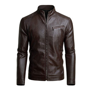 Custom Made OEM Service <b>High</b> Quality Men's Casual <b>Leather</b> Jacket Stand Collar Zipper Front Eco-Friendly Waterproof Winter <b>Top</b> - Product Image 1