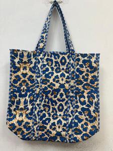 Sac fourre-tout en coton bleu à imprimé animalier Ikat, grande capacité, réutilisable, avec fermeture éclair, pliable, écologique, sac à main pour femme - Product Image 3